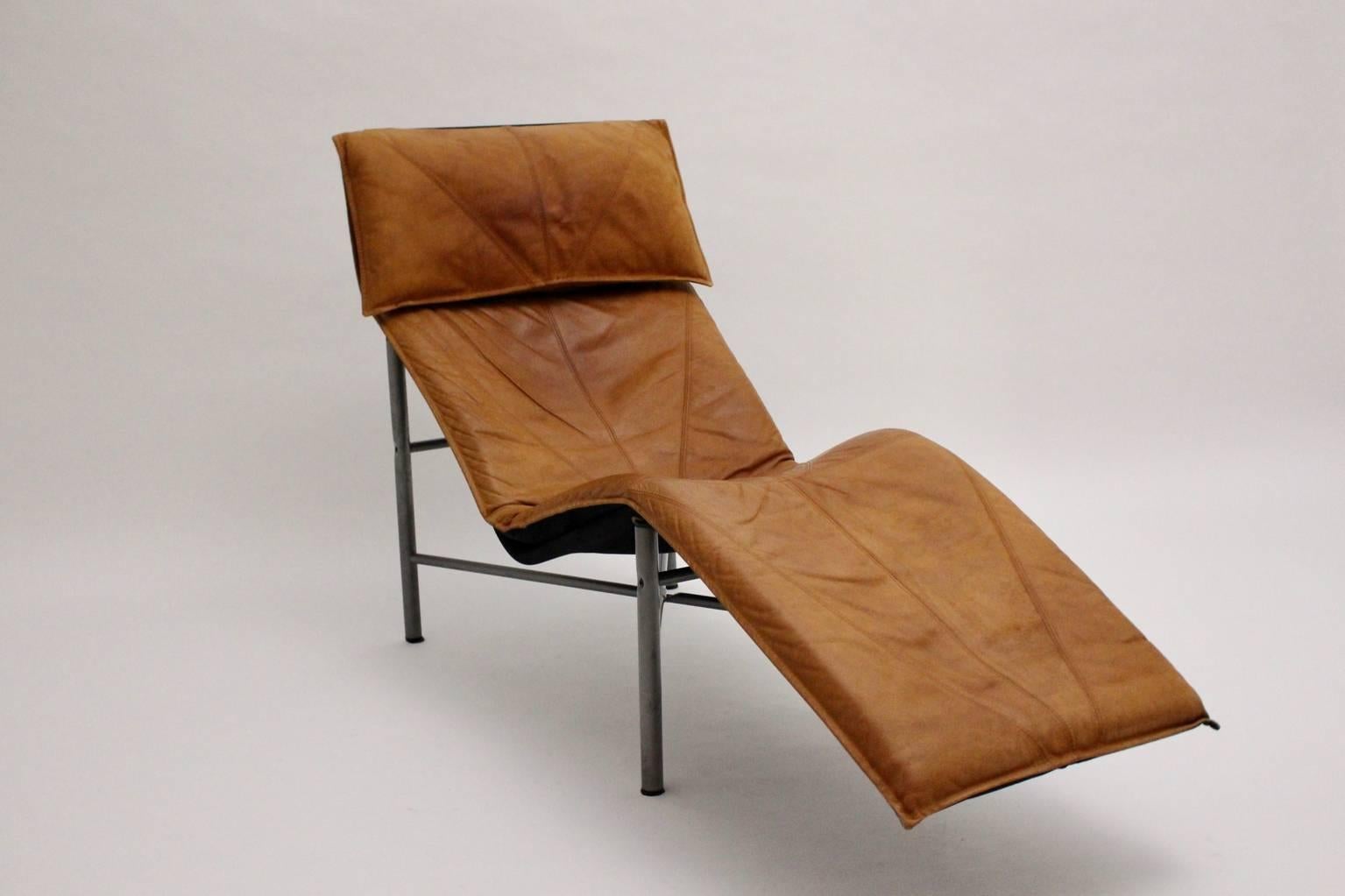 Cognac Leather Chaise Longue by Tord Bjorklund, 1970, Sweden In Good Condition In Vienna, AT