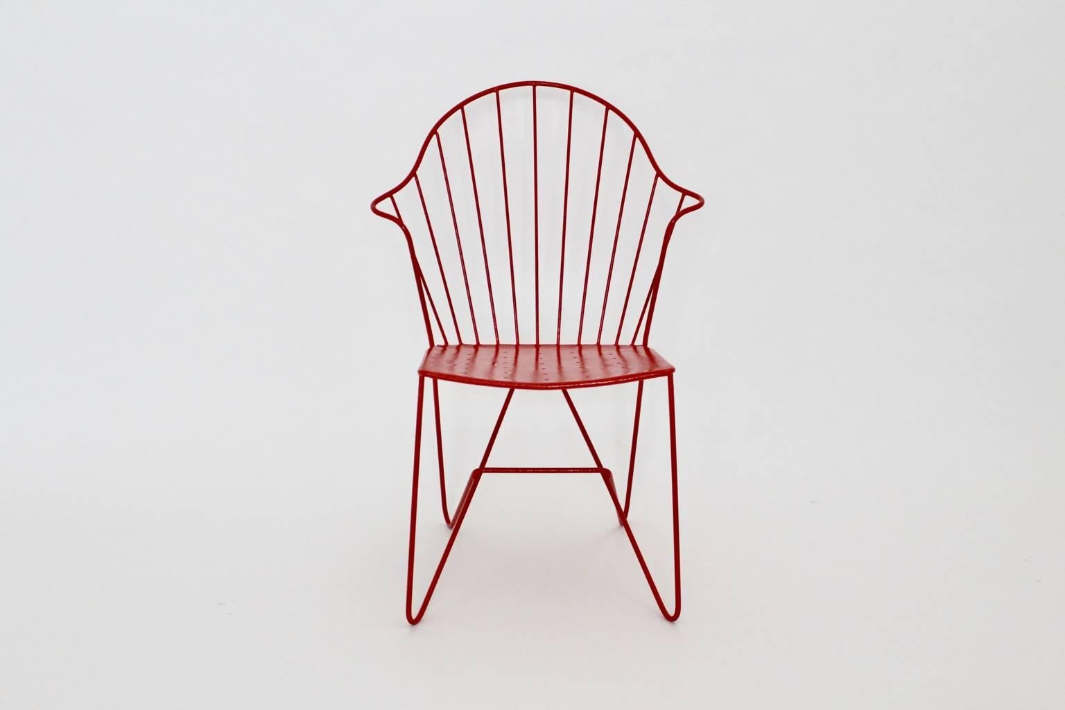 Mid-20th Century Red Astoria Vintage Side Chair by J.O.Wladar and V. Moedlhammer  Sonett c 1955 For Sale