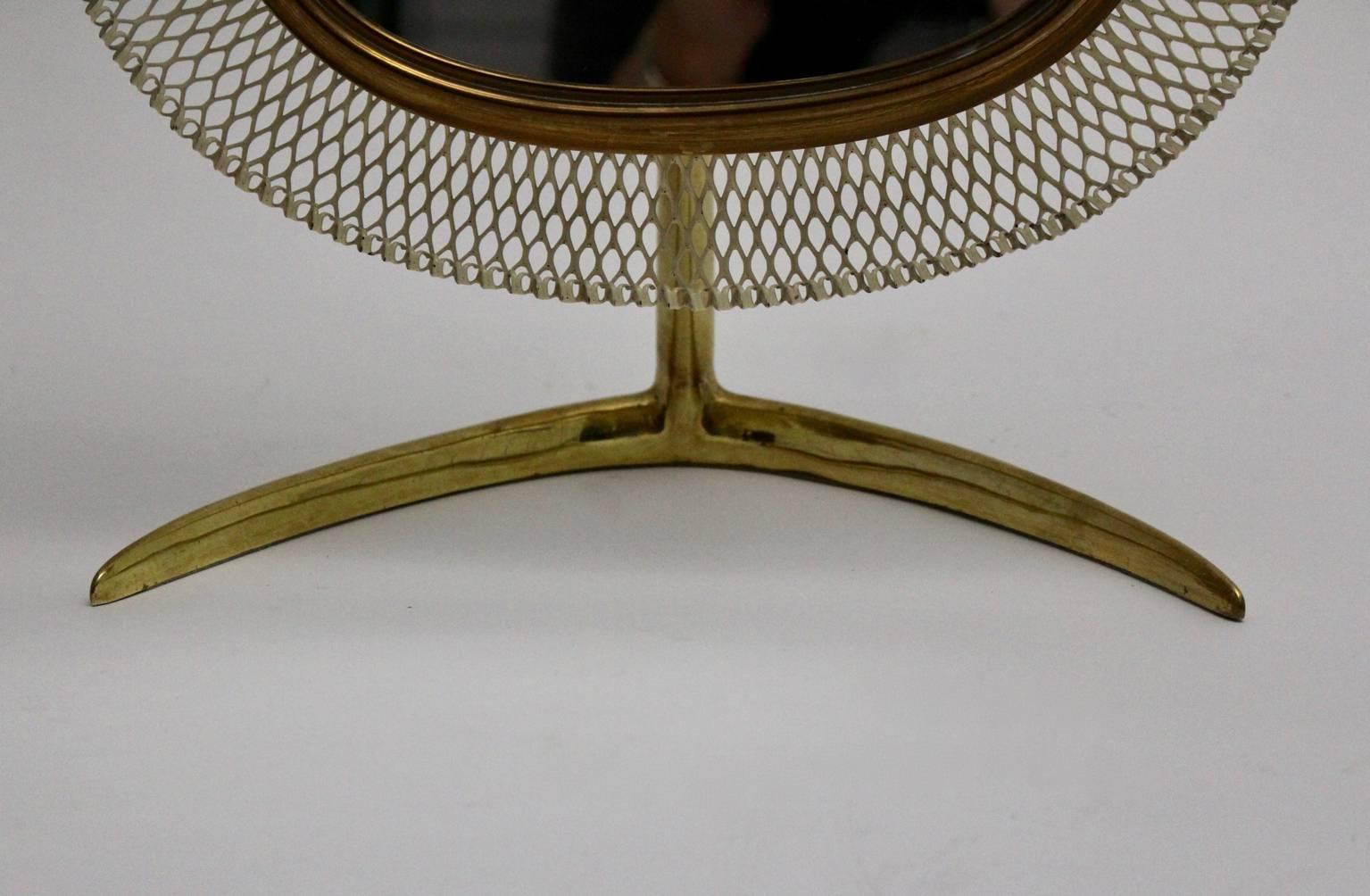 Metal Brass Vintage Table Mirror by Vereinigte Werkstätten München circa 1958, Germany For Sale