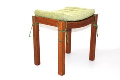 Art Deco Era Oakwood Vintage Stool Thonet with Green Cushion Vienna, circa 1930