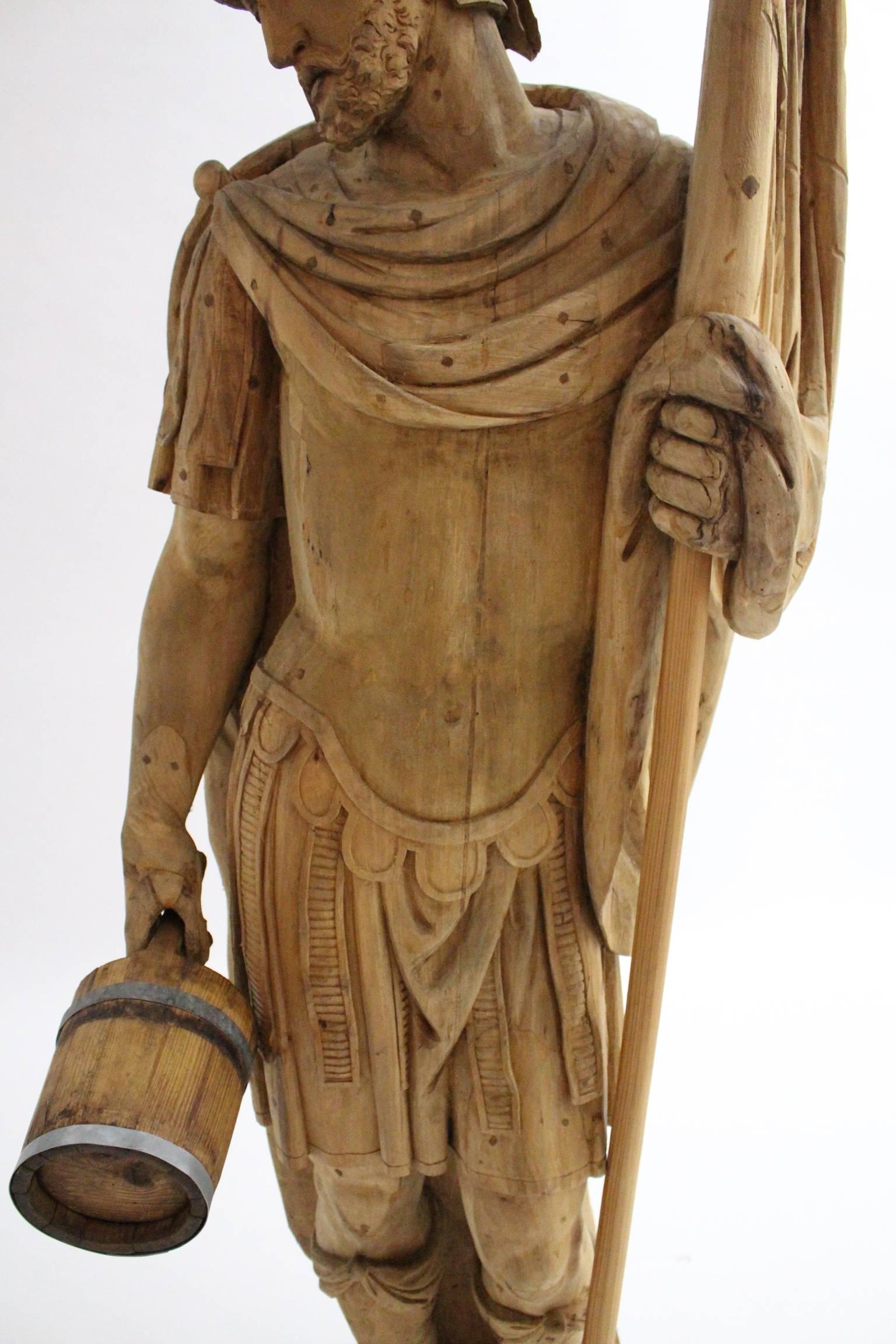 Wooden Folk Art Huge Hand Carved Figure Saint Florian, 18th Century, Austria In Good Condition For Sale In Vienna, AT