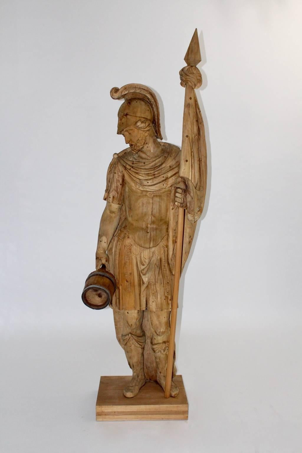 Wooden Folk Art Huge Hand Carved Figure Saint Florian, 18th Century, Austria For Sale 1