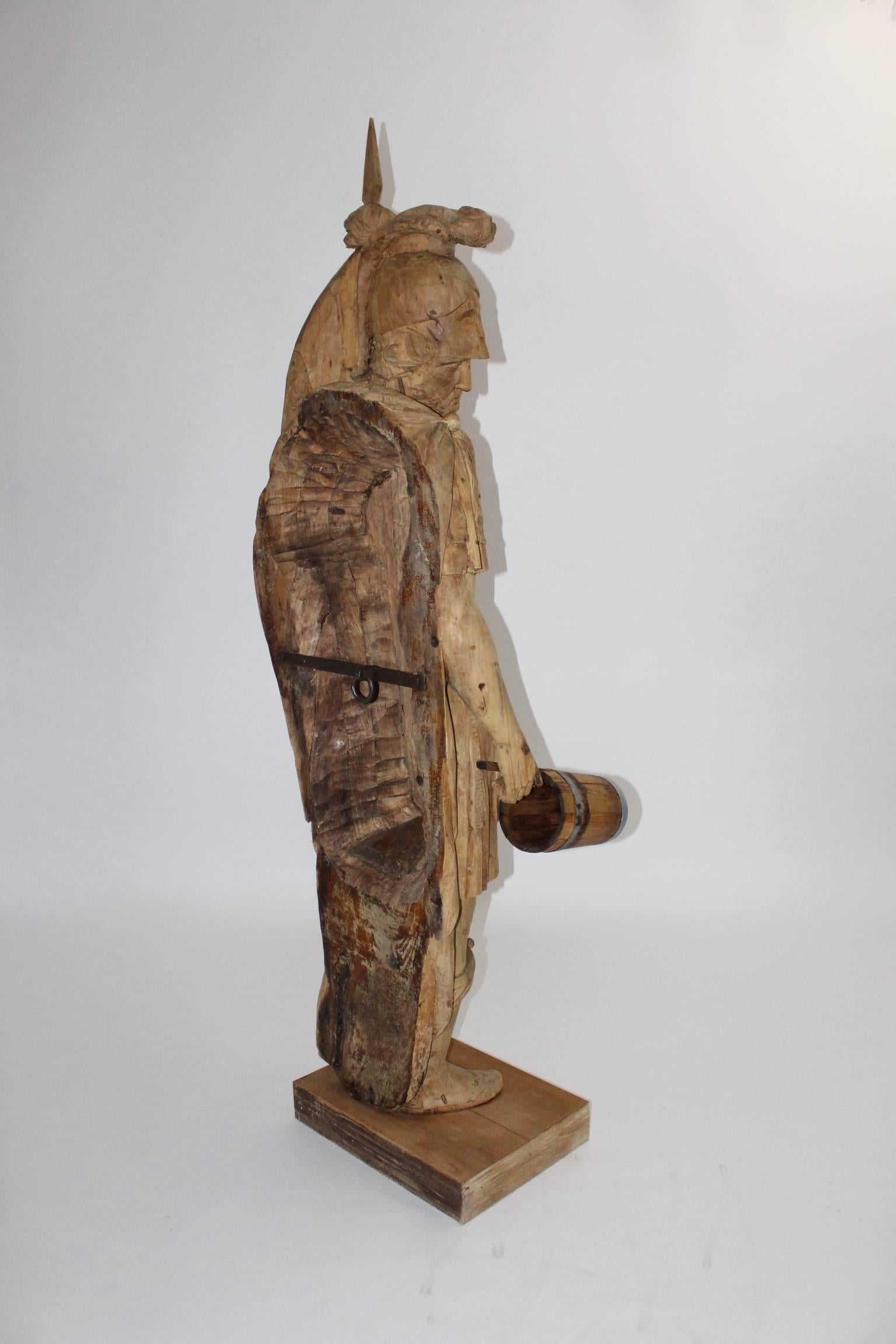 Wooden Folk Art Huge Hand Carved Figure Saint Florian, 18th Century, Austria For Sale 4
