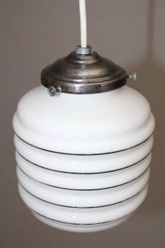 Bauhaus Silver Metal Opal Glass Vintage Hanging Lamp Pendant Germany, 1920s