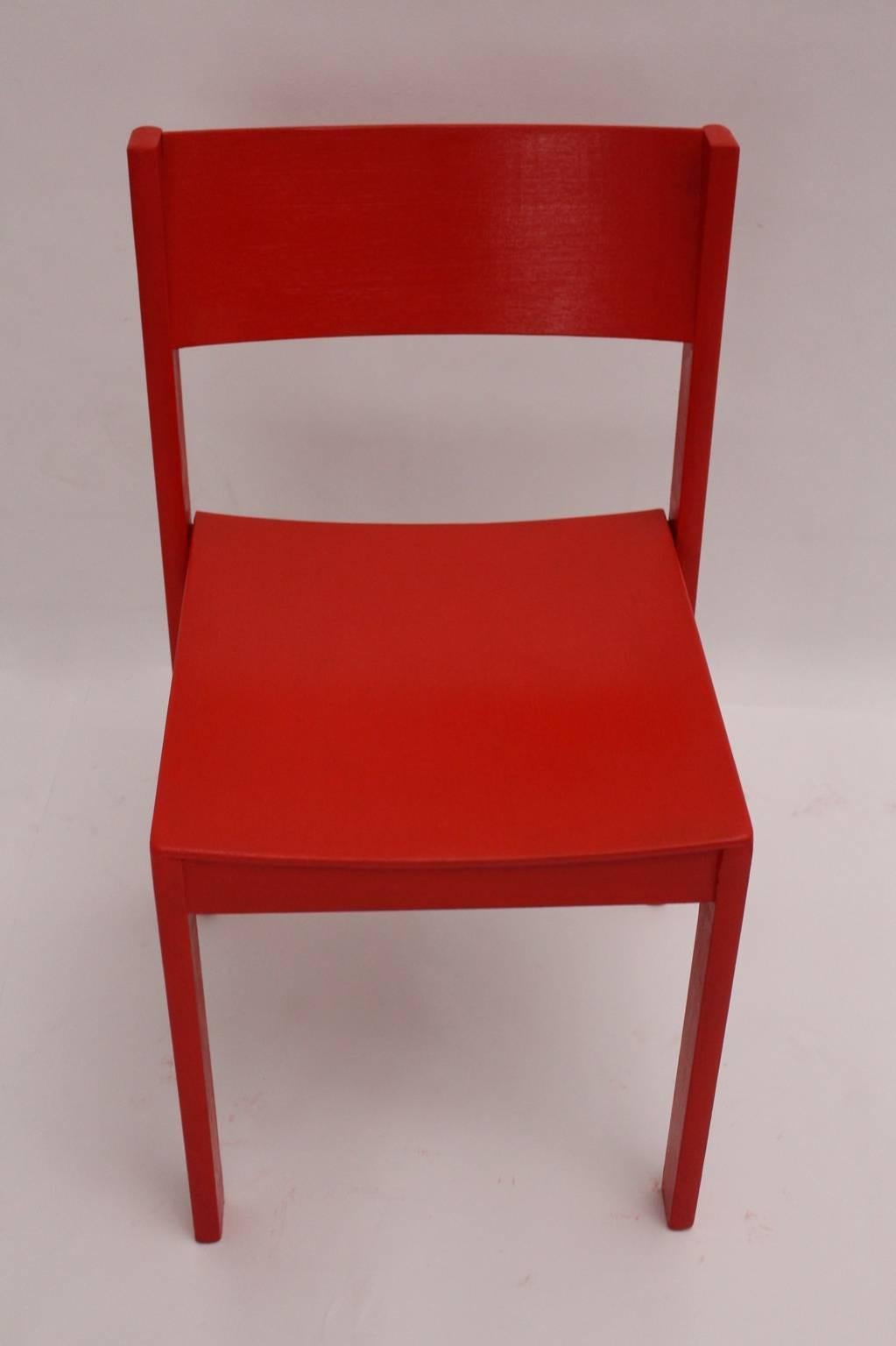 Mid-Century Modern Red Carl Auböck Dining Room Chairs, 1956, Vienna Set of Six (Buchenholz)