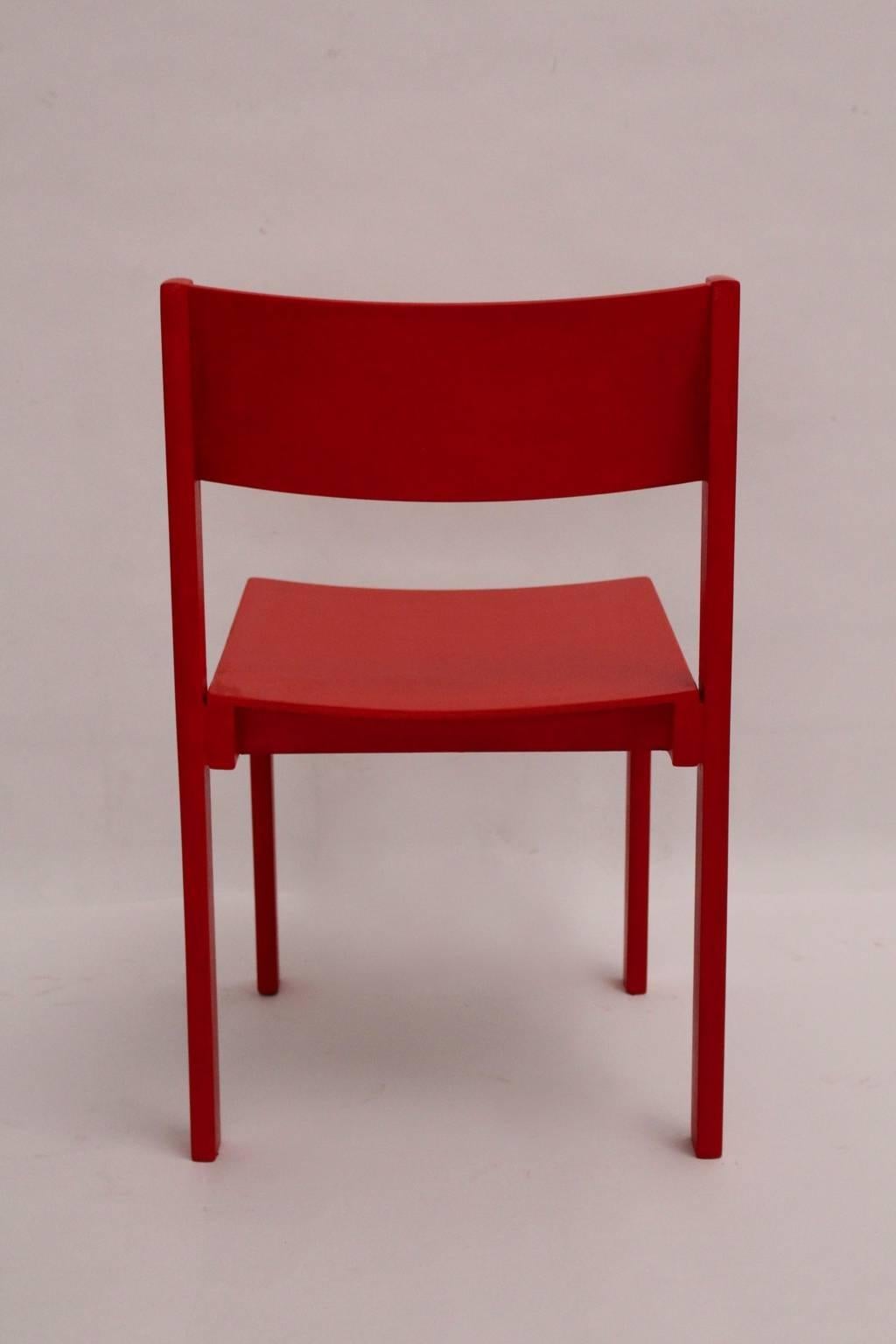 Mid-Century Modern Red Carl Auböck Dining Room Chairs, 1956, Vienna Set of Six 1