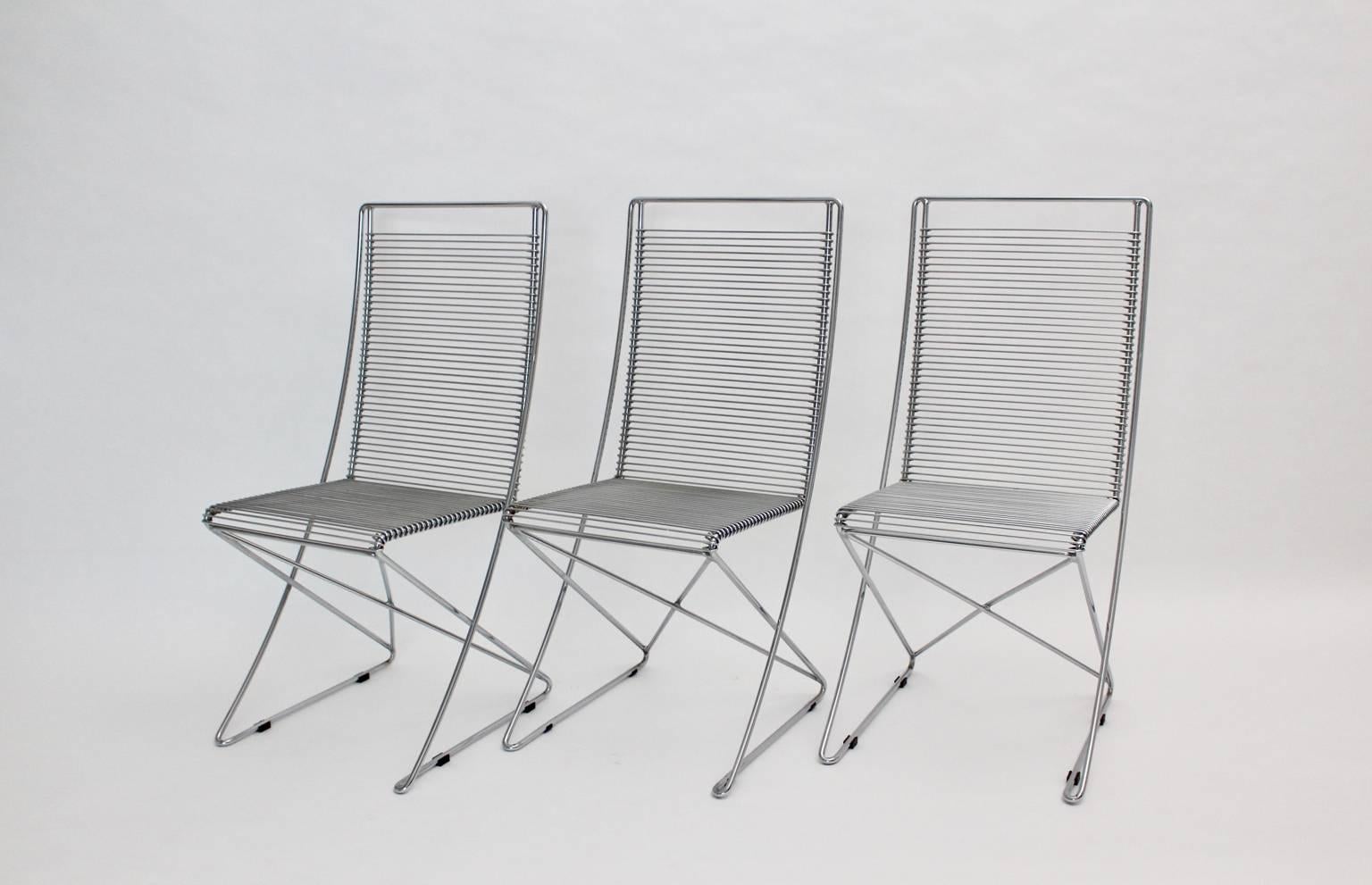Verchromte Stahldraht-Vintage-Stühle Kreuzschwinger von Till Behrens, 1983, Deutschland (Moderne)