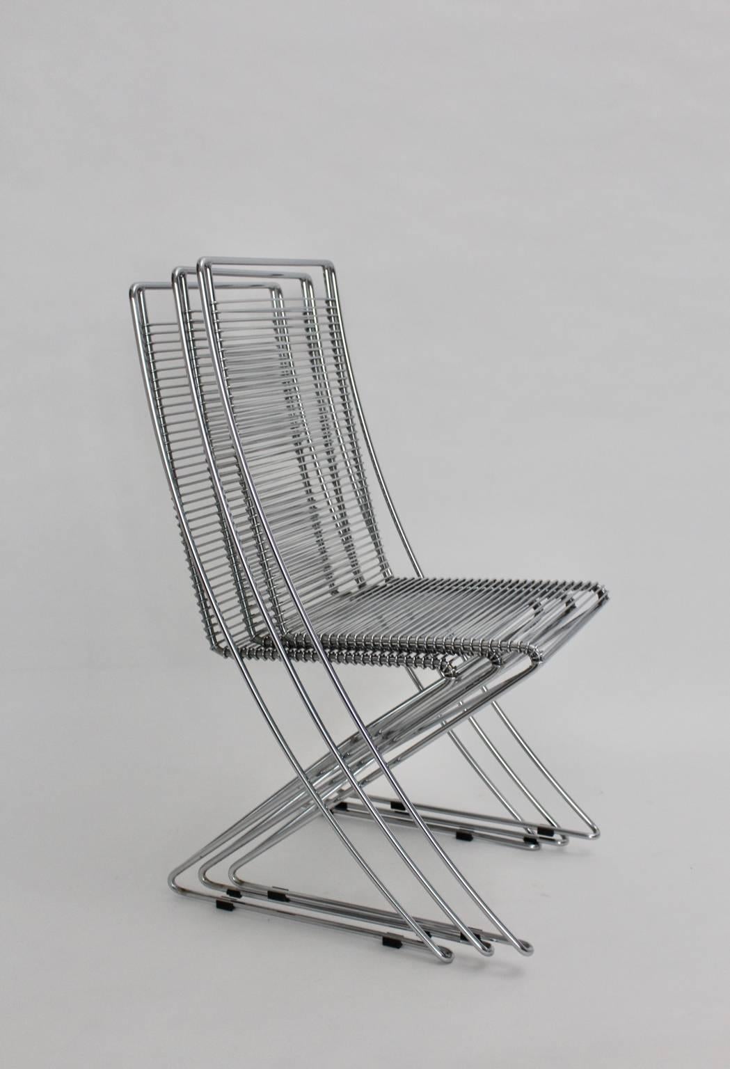 Verchromte Stahldraht-Vintage-Stühle Kreuzschwinger von Till Behrens, 1983, Deutschland (Ende des 20. Jahrhunderts)