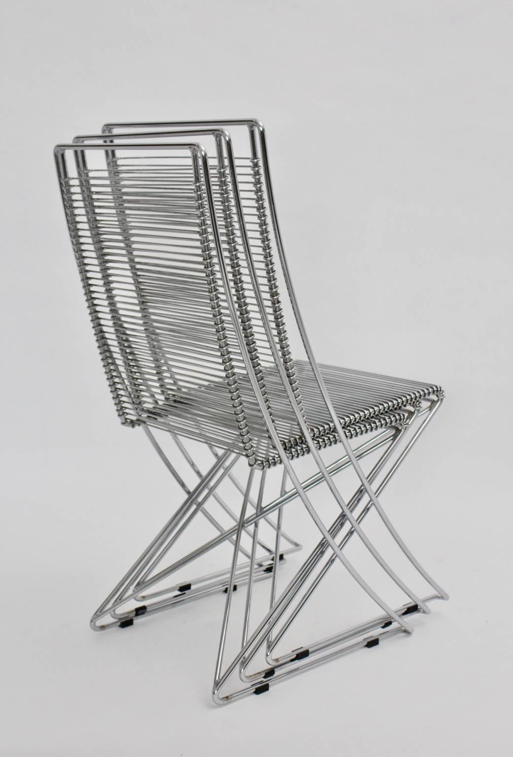 Verchromte Stahldraht-Vintage-Stühle Kreuzschwinger von Till Behrens, 1983, Deutschland 1