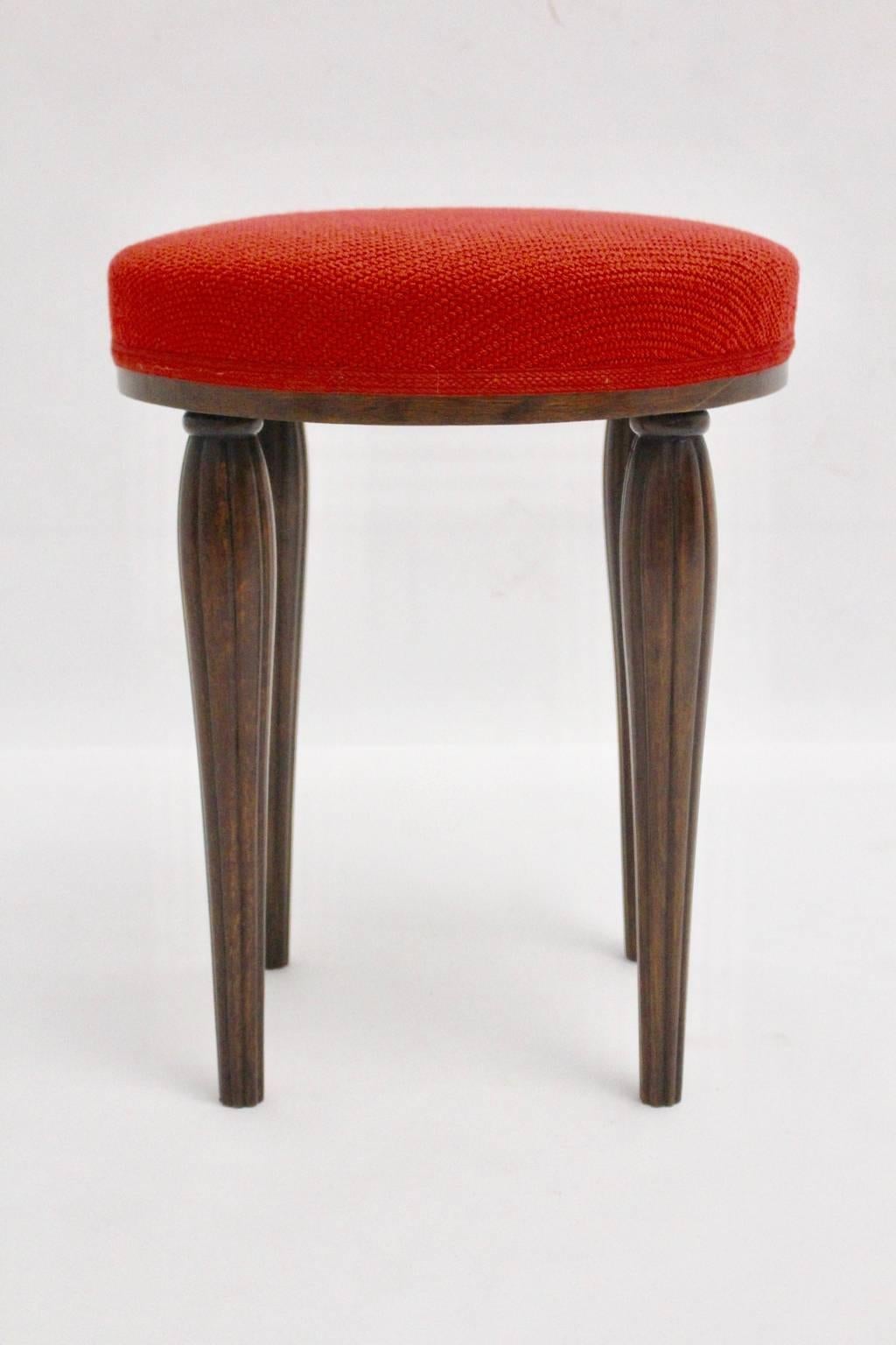 Vienna Secession Red Walnut Stool Vienna Sezession by Otto Prutscher Attributed, c 1914 Austria For Sale