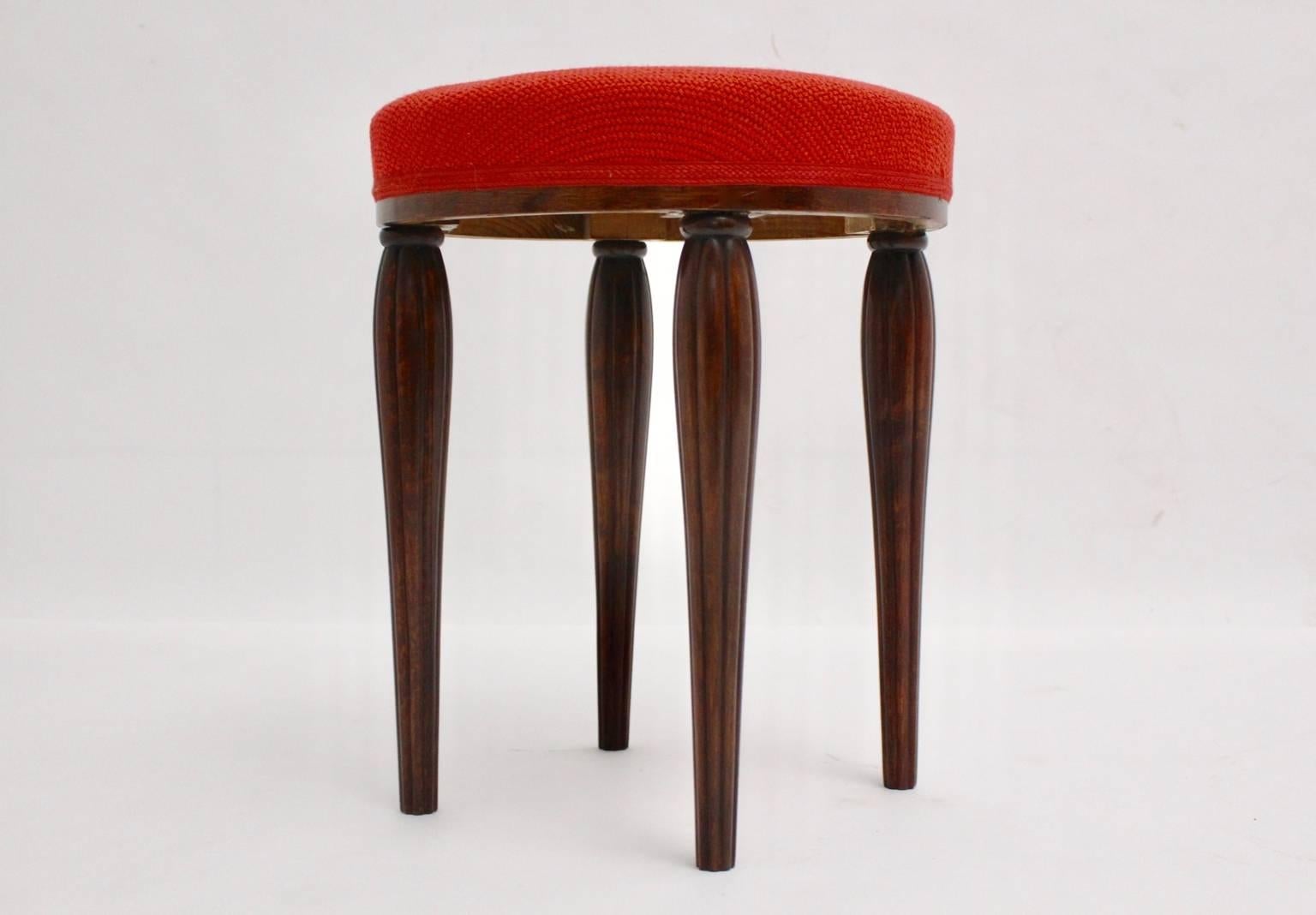 20th Century Red Walnut Stool Vienna Sezession by Otto Prutscher Attributed, c 1914 Austria For Sale