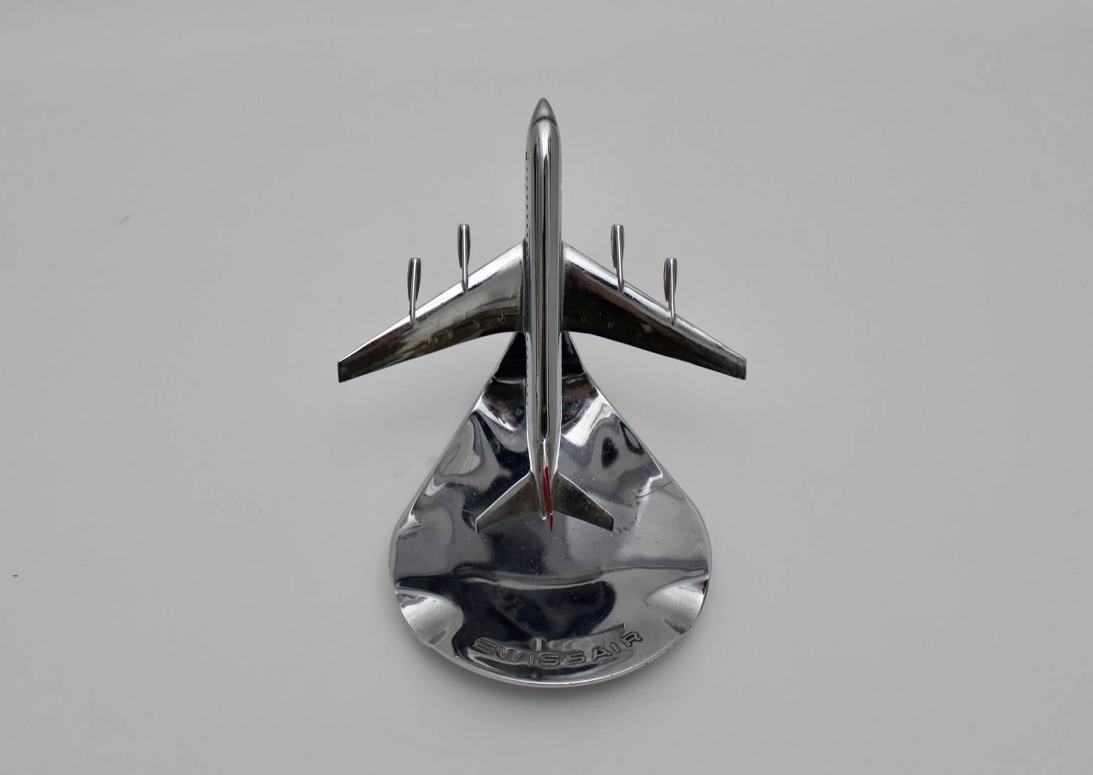 Mid Century Modern Chromed Ashtray Swissair Airplane Model, circa 1960 In Good Condition In Vienna, AT