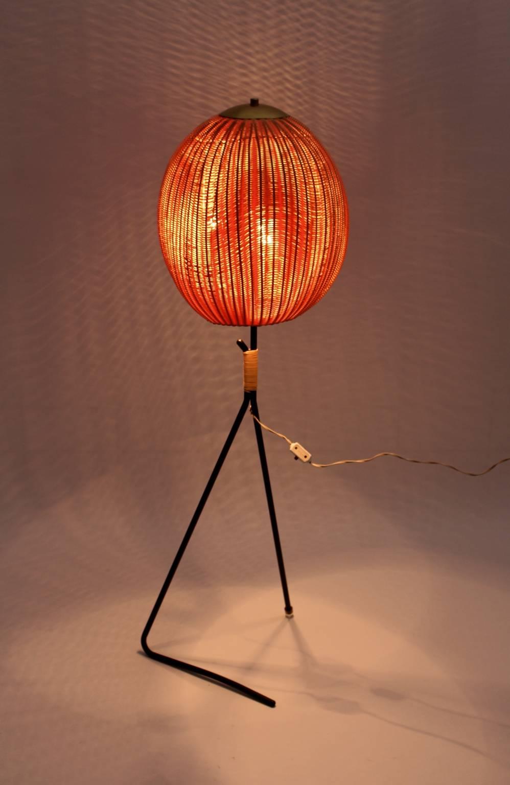 Mid-20th Century Mid Century Modern Vintage Organic Metal Rattan Floor Lamp, 1960, Austria For Sale