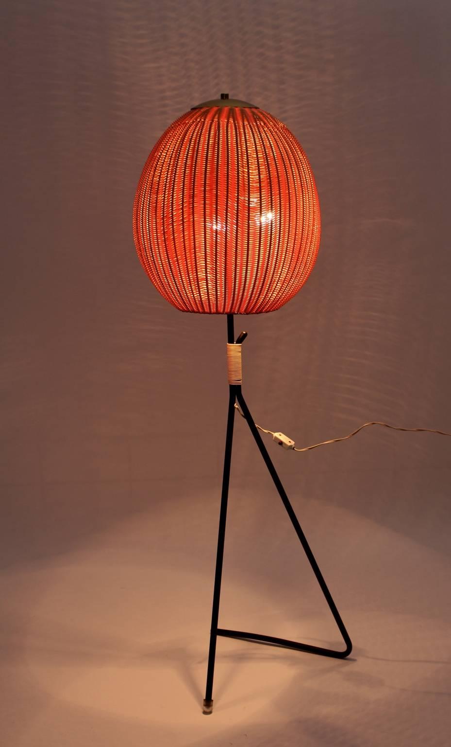 Mid Century Modern Vintage Organic Metal Rattan Floor Lamp, 1960, Austria For Sale 1