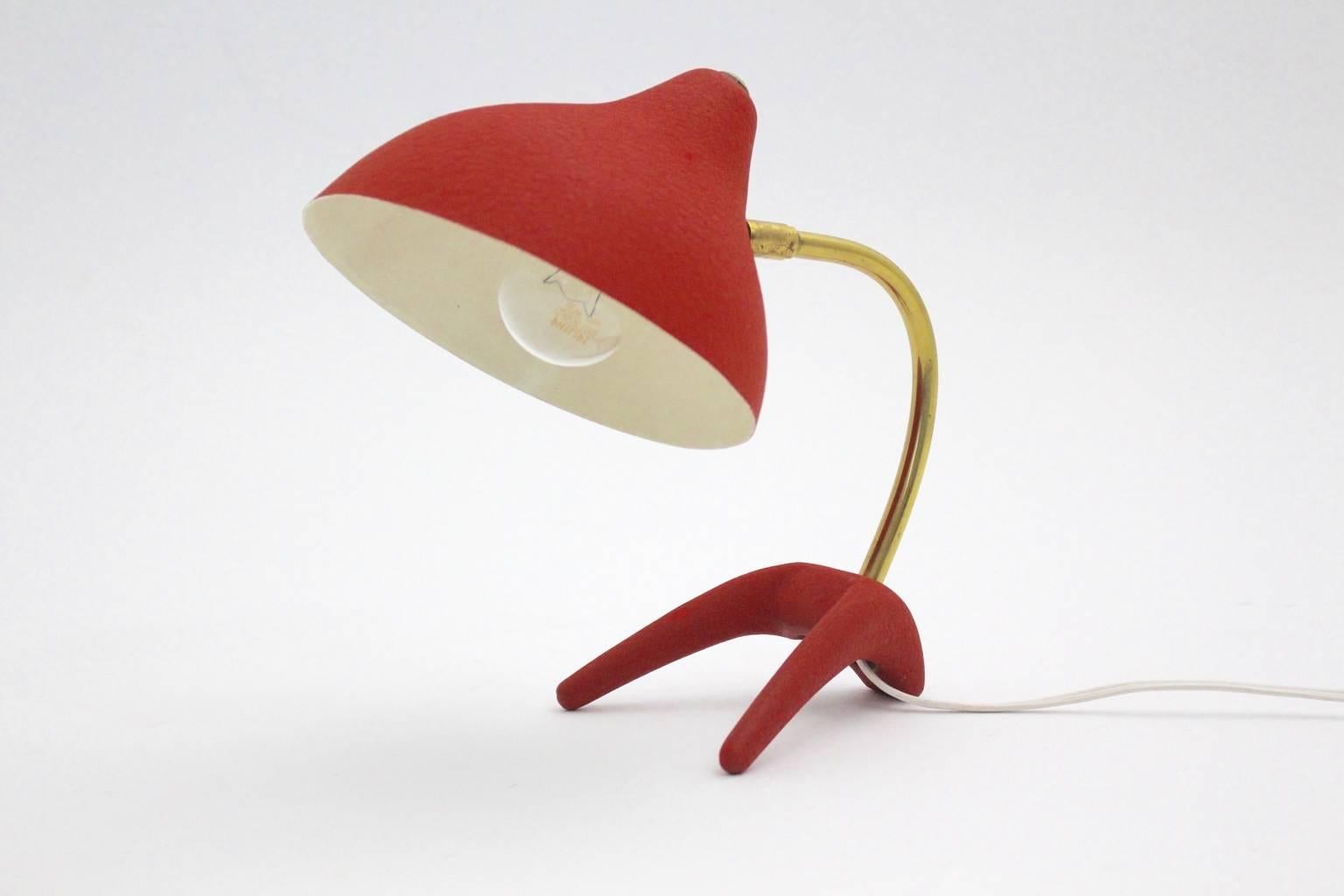 Mid-20th Century Mid-Century Modern Red Brass Vintage Table Lamp Louis Kalff 1950 Netherlands
