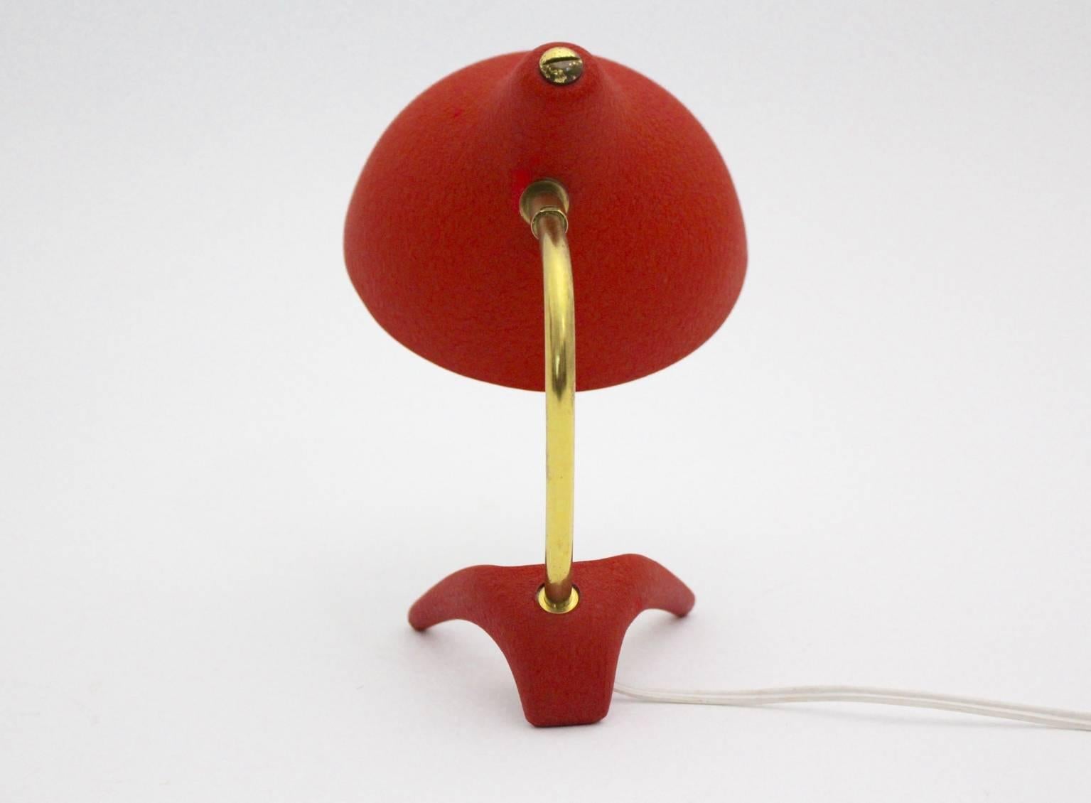 Metal Mid-Century Modern Red Brass Vintage Table Lamp Louis Kalff 1950 Netherlands