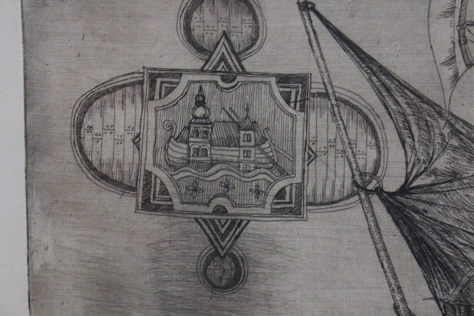 Metà XX secolo Black and White Surrealistic Etching by Manfred Ebster, Austria, 1966 in vendita