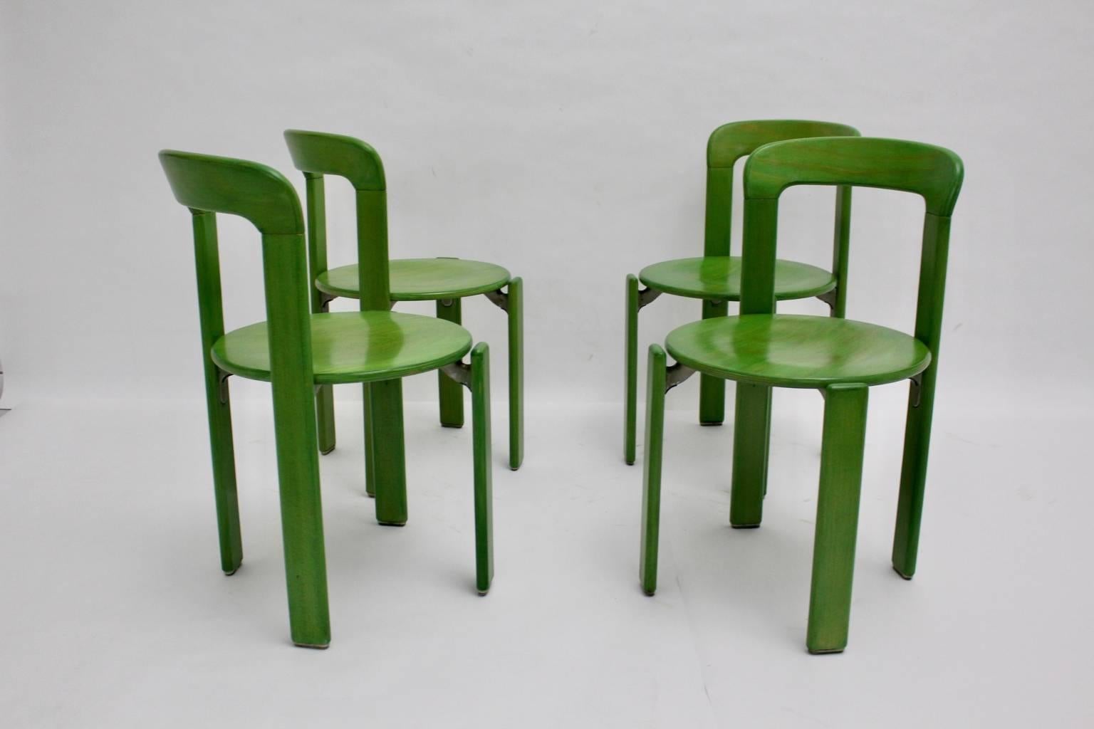 Swiss Green Dining Chairs by Bruno Rey, 1970s, Switzerland