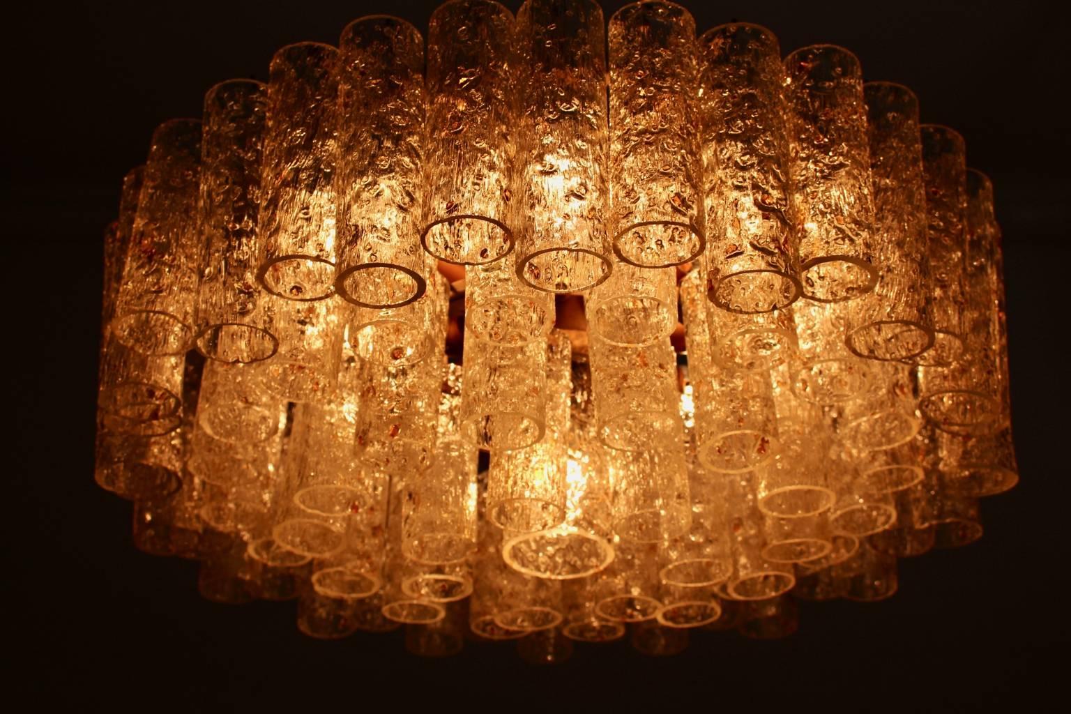 20th Century Mid Century Modern Vintage Brass Glass Chandelier by Doria Germany, 1970s For Sale