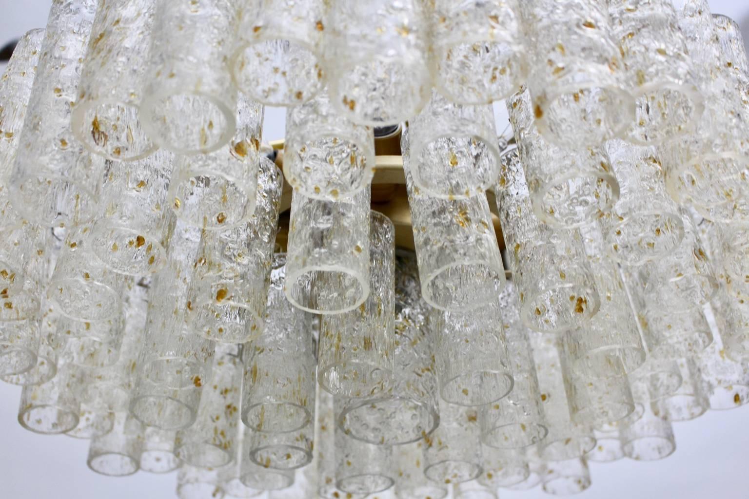 Mid Century Modern Vintage Brass Glass Chandelier by Doria Germany, 1970s For Sale 1