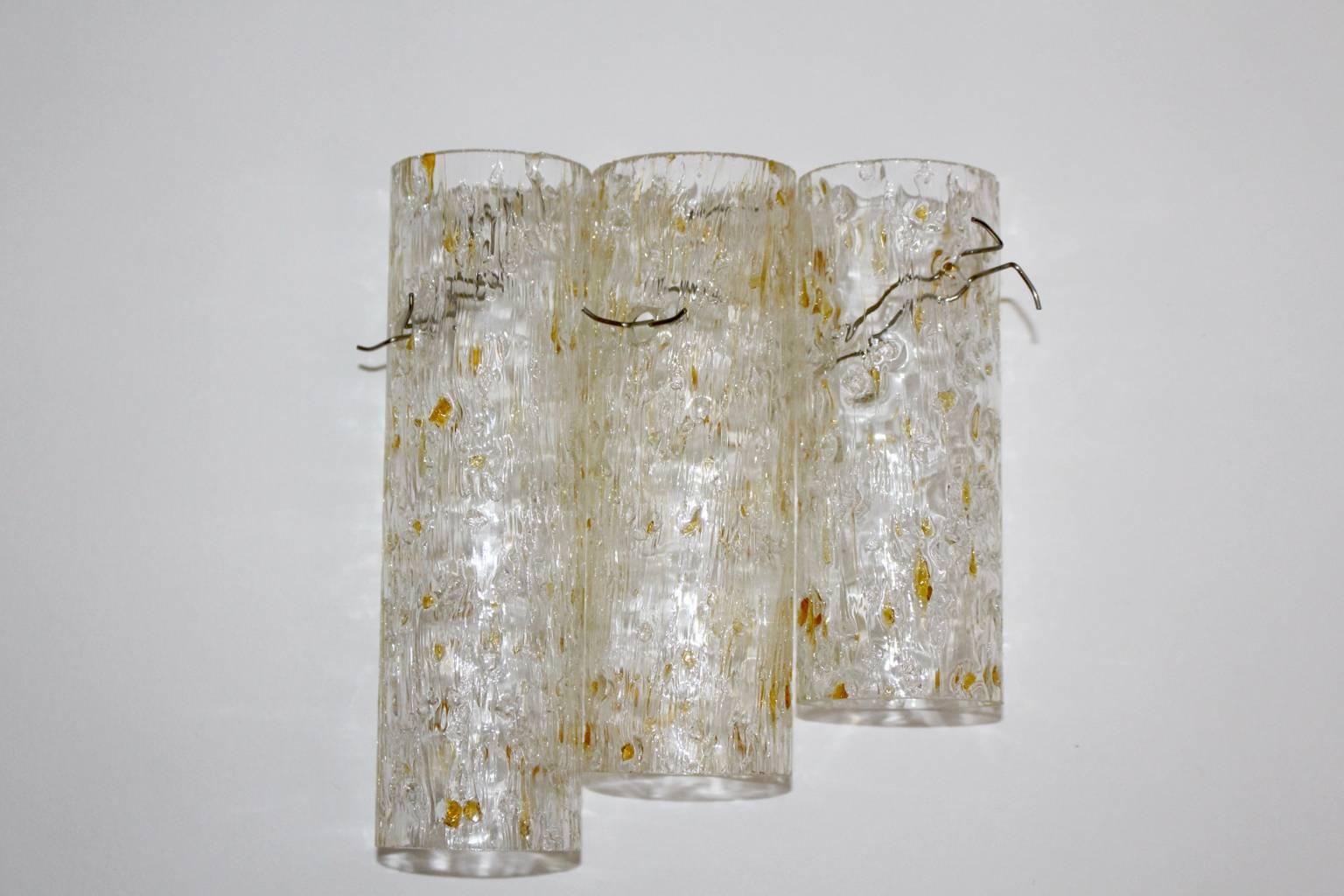 Mid Century Modern Vintage Brass Glass Chandelier by Doria Germany, 1970s For Sale 5