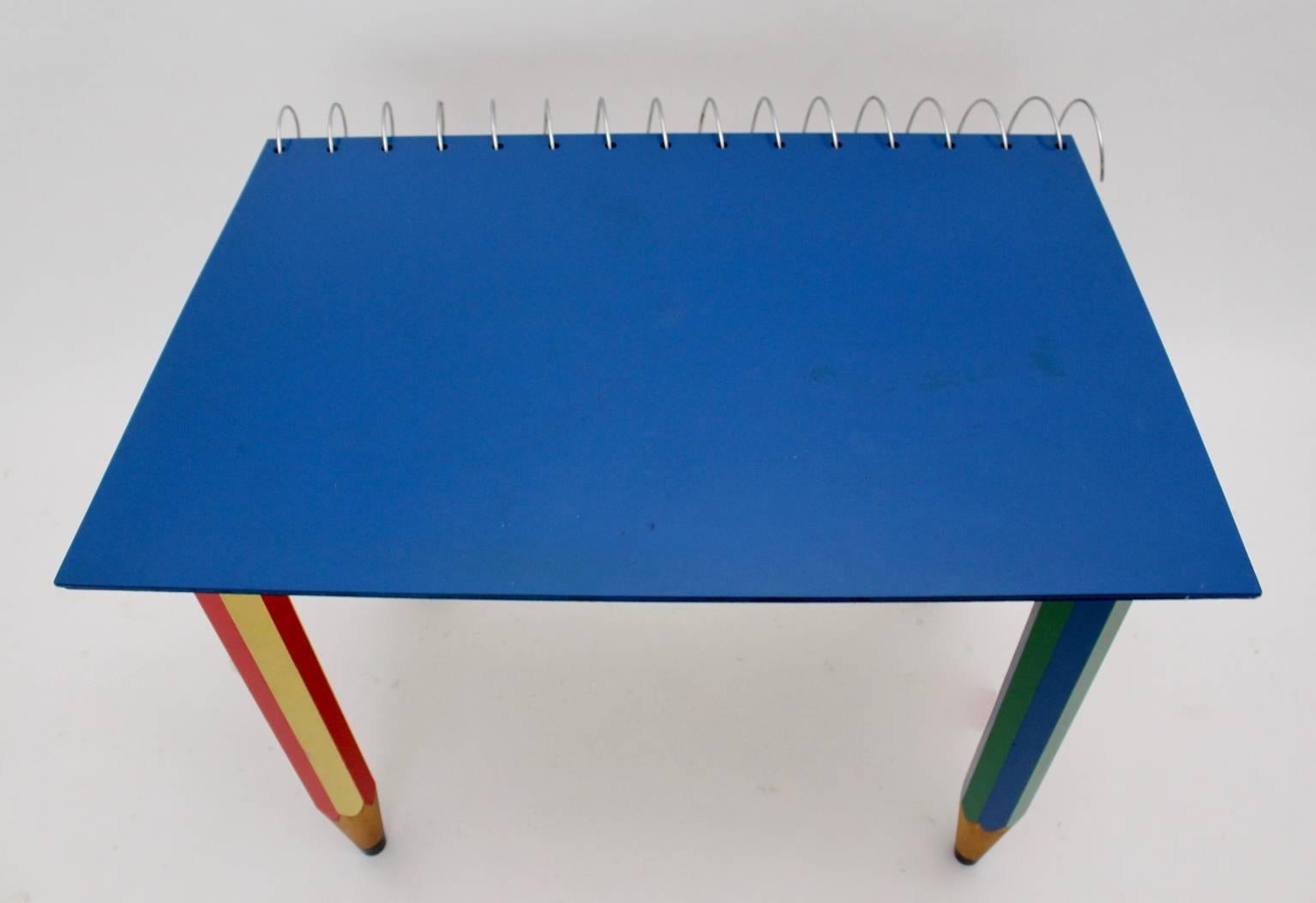 Metal Multicolored Pop Art Vintage Desk or Writing Table by Pierre Sala 1983