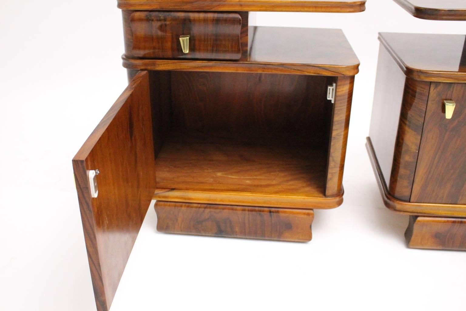 20th Century Art Deco Vintage Brown Walnut Nightstands or Small Chests Austria, 1930s