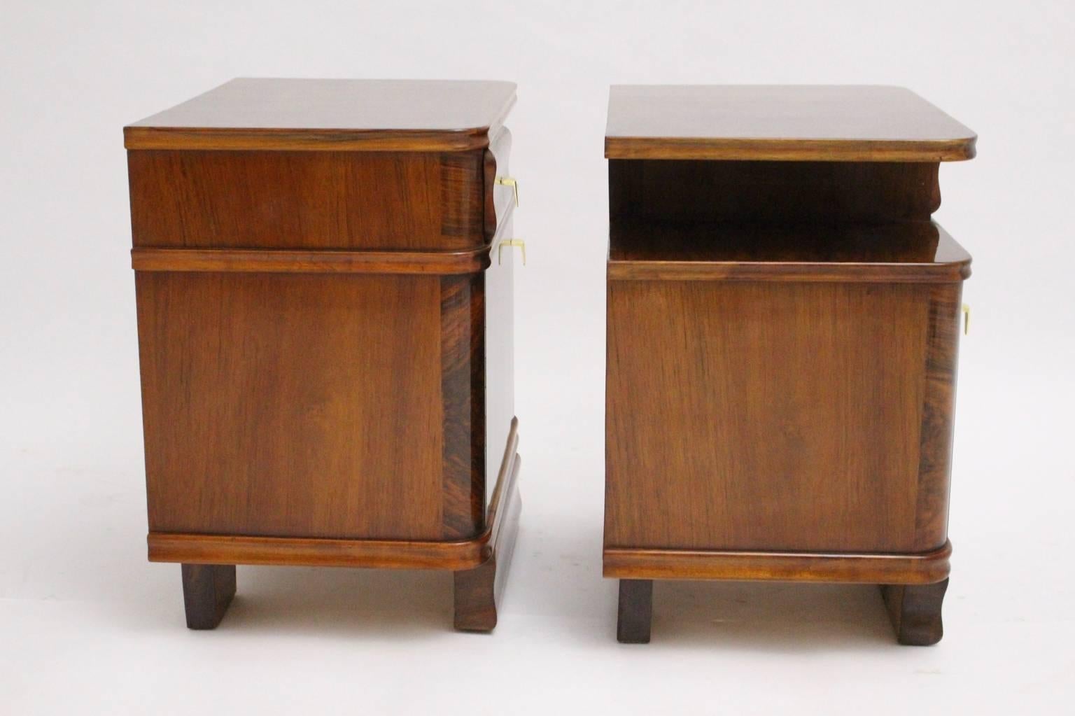 Art Deco Vintage Brown Walnut Nightstands or Small Chests Austria, 1930s 1
