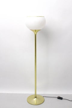 Space Age Vintage Brassed Metal White Floor Lamp by Harvey Guzzini, circa 1970