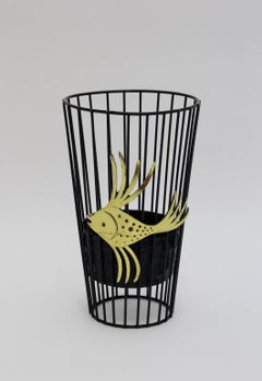 Mid Century Modern Black Metal Brass Umbrella Stand Cane Holder Austria, 1960s
