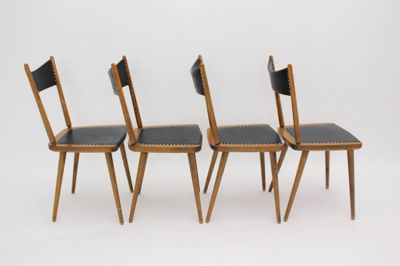 Austrian Mid-Century Modern Vintage Beech Dining Chairs, 1950s, Vienna