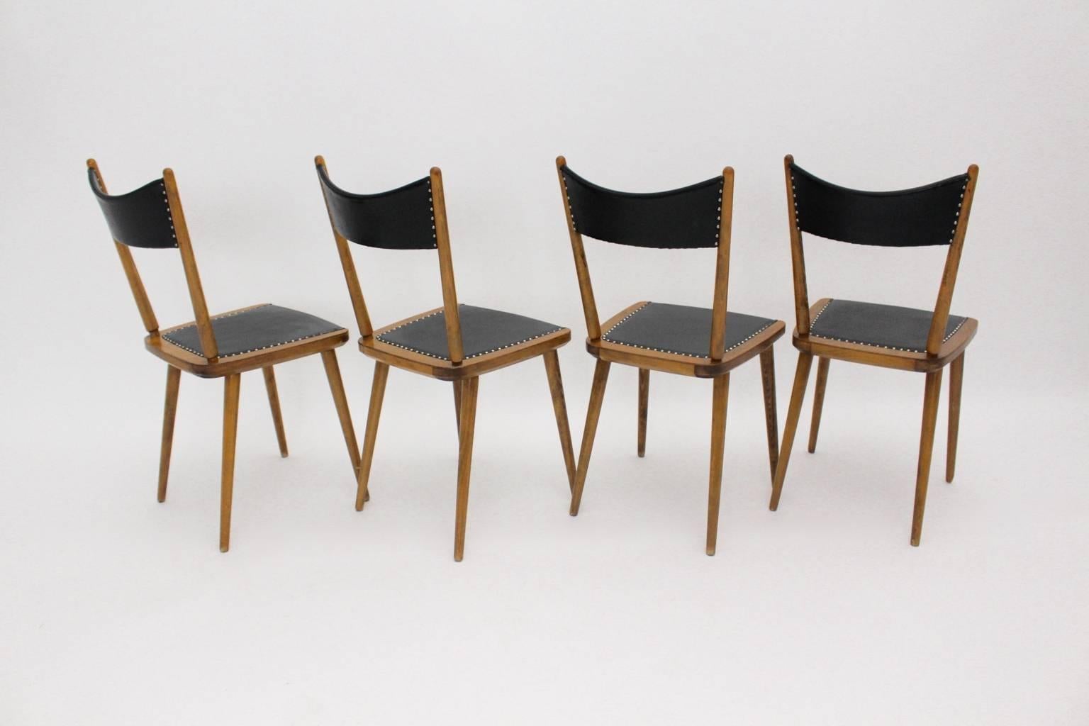 Mid-Century Modern Vintage Beech Dining Chairs, 1950s, Vienna 1