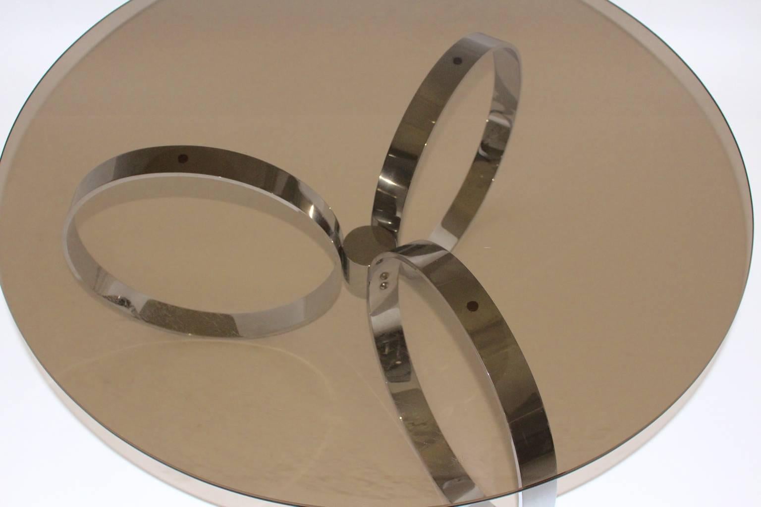 Mid-Century Modern Modernist Chromed Vintage Coffee Table with Three Rings, 1970s For Sale