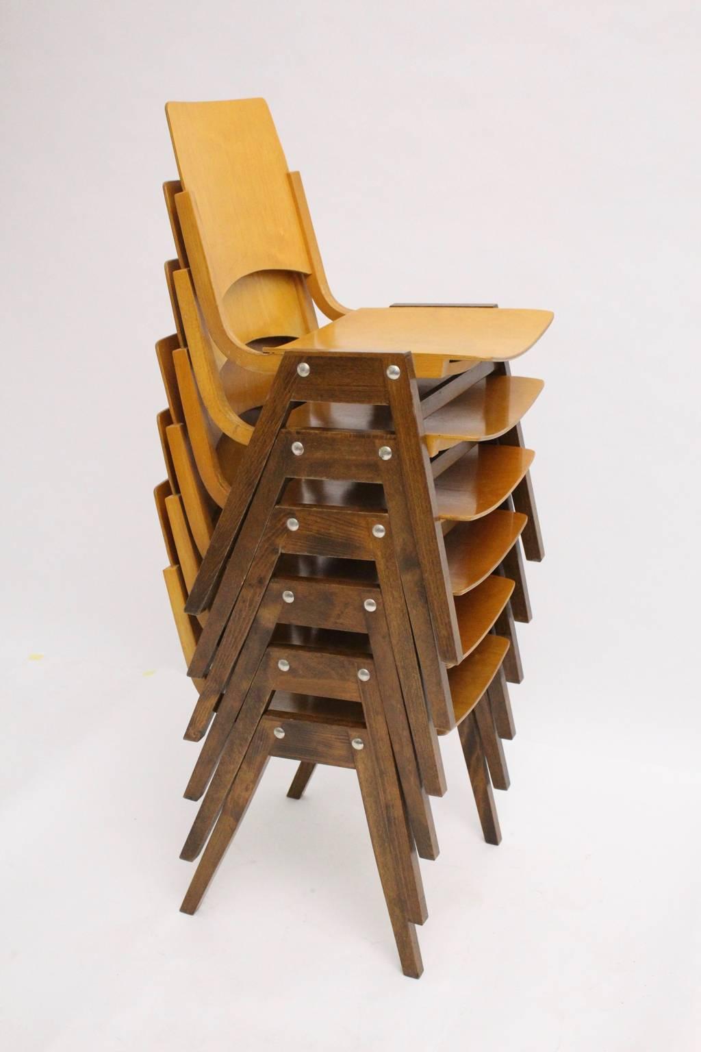 Austrian Mid Century Modern Vintage Chairs P7  by Roland Rainer Austria, 1952 Set of Six For Sale