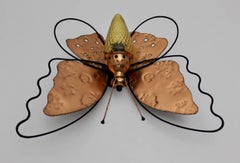 Mid Century Modern Copper Metal Wall Light Butterfly Austria, 1950s