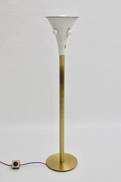 Mid Century Modern White and Brass Five Bulbs Floor Lamp Staff, Germany, 1960s