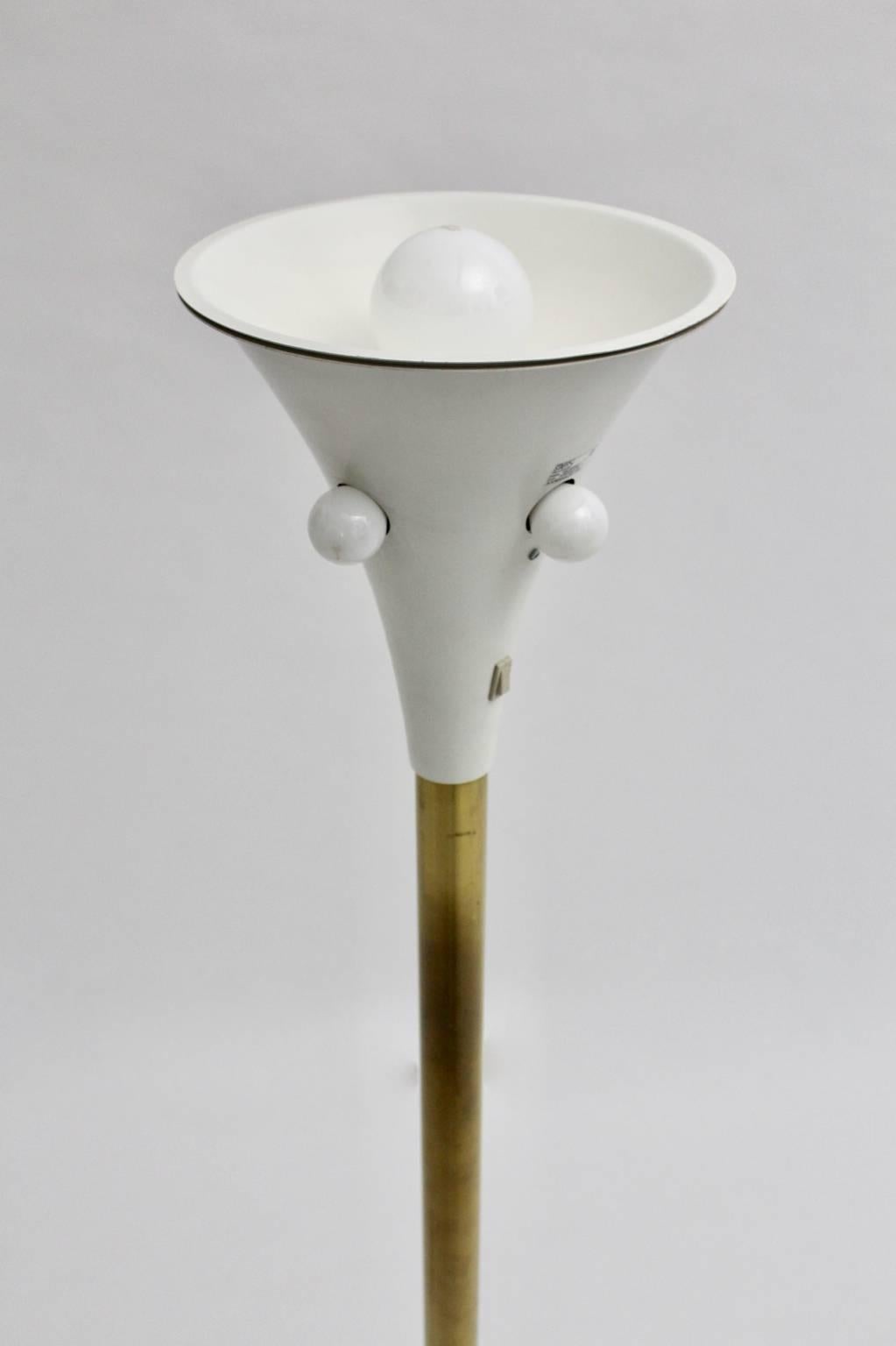 Mid Century Modern White and Brass Five Bulbs Floor Lamp Staff, Germany, 1960s In Good Condition For Sale In Vienna, AT
