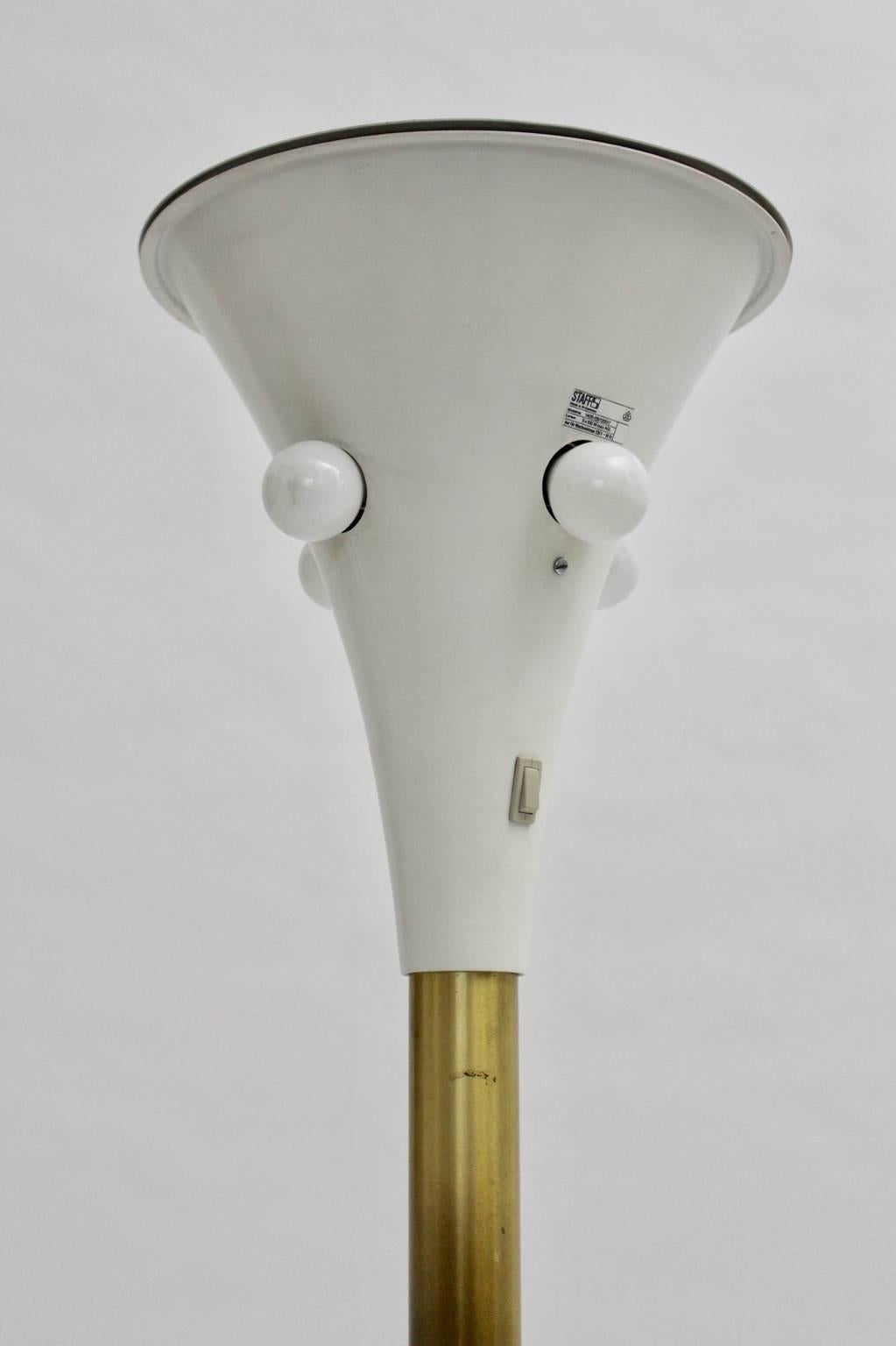 20th Century Mid Century Modern White and Brass Five Bulbs Floor Lamp Staff, Germany, 1960s For Sale