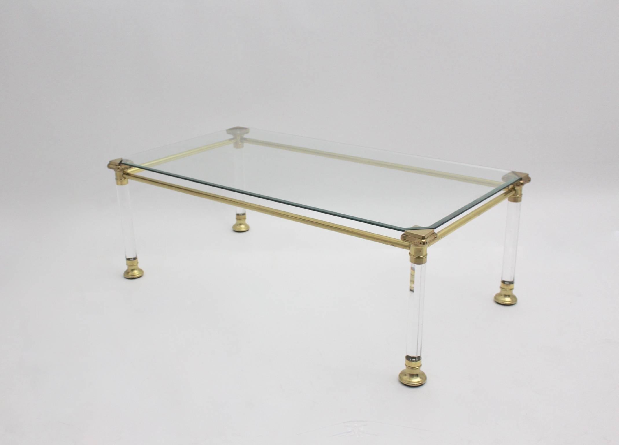 Late 20th Century Hollywood Regency Vintage Lucite and Brass Coffee Table, Italy, 1970s