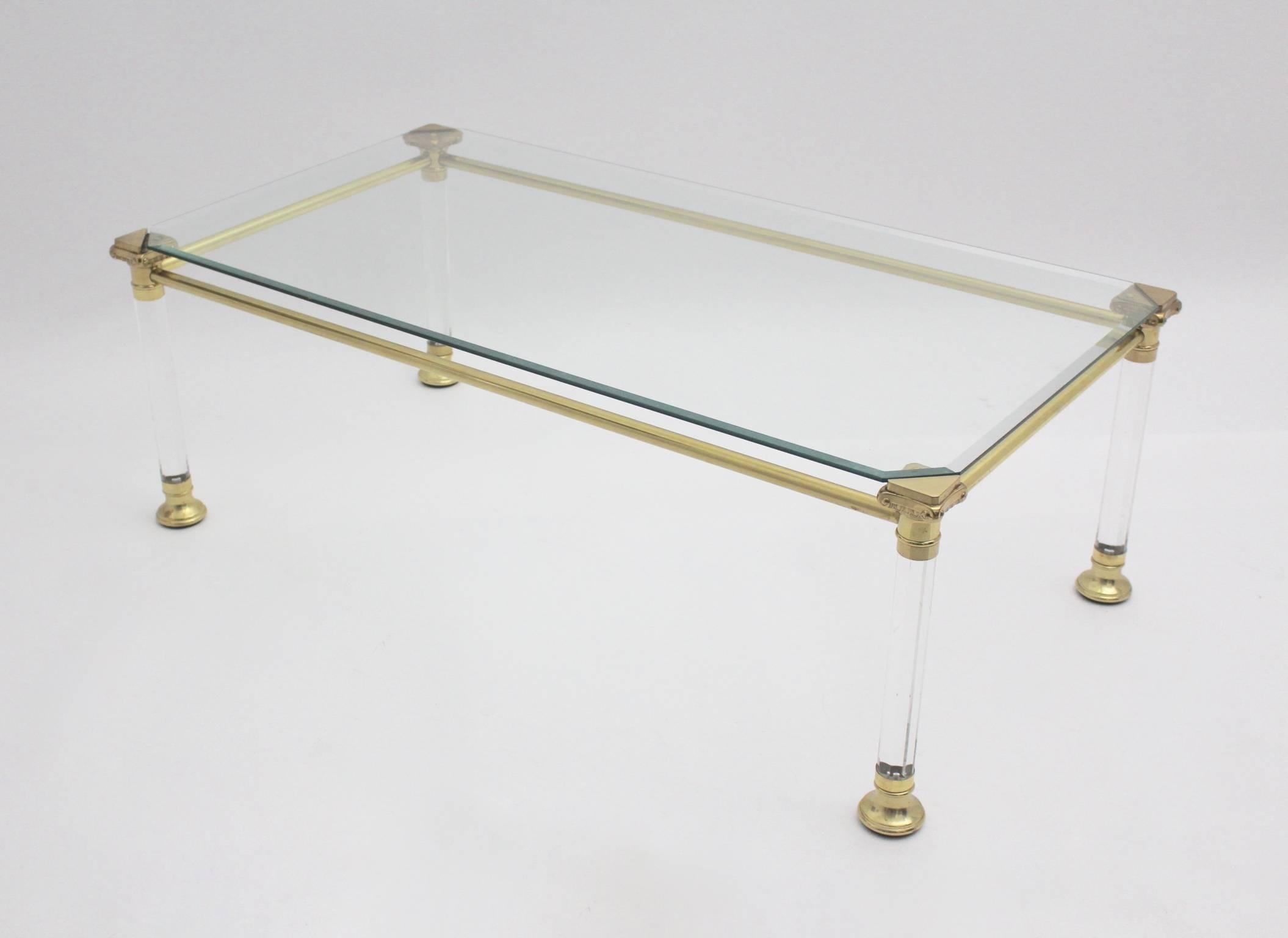 Hollywood Regency Vintage Lucite and Brass Coffee Table, Italy, 1970s 1