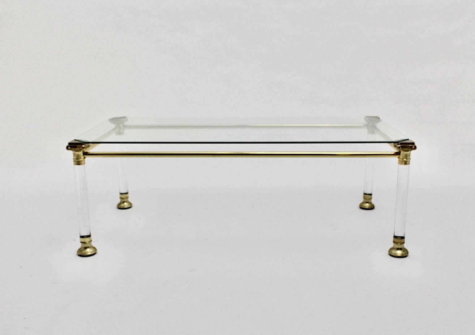 Hollywood Regency Vintage Lucite and Brass Coffee Table, Italy, 1970s 5