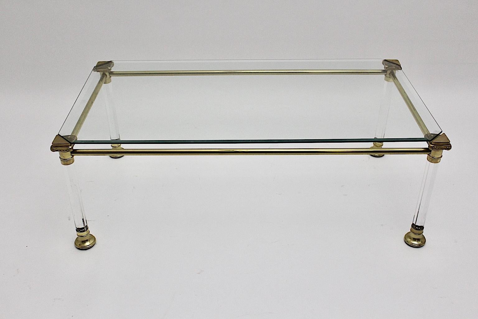 Hollywood Regency Vintage Lucite and Brass Coffee Table, Italy, 1970s 6