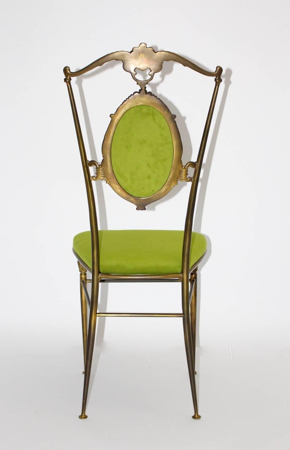 Mid-Century Modern Mid Century Modern Chiavari Brass and Green Vintage Side Chair, 1950s, Italy