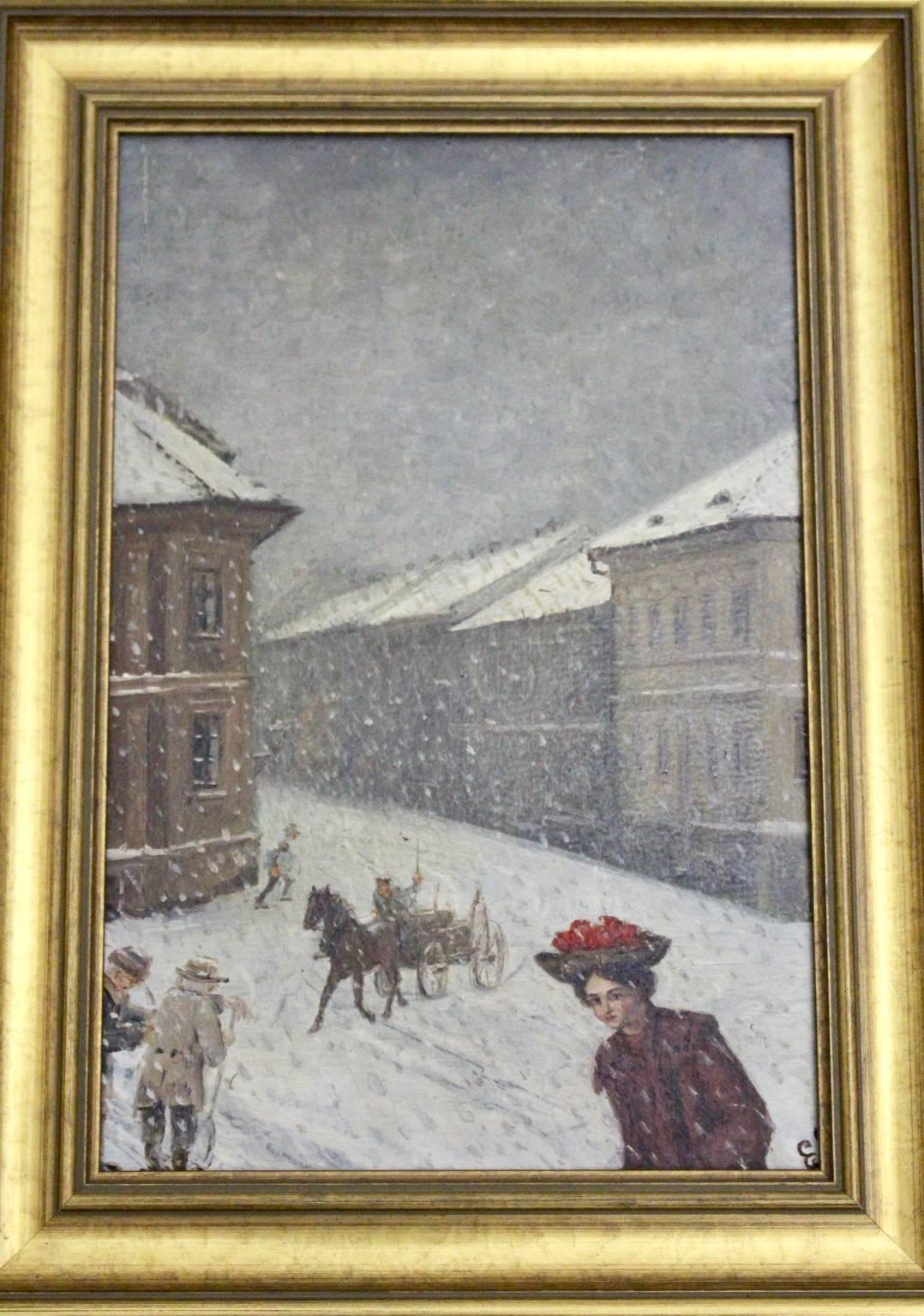 Austrian Jugendstil Painting Wintertime in Vienna Emil Fiala, 1906 Vienna