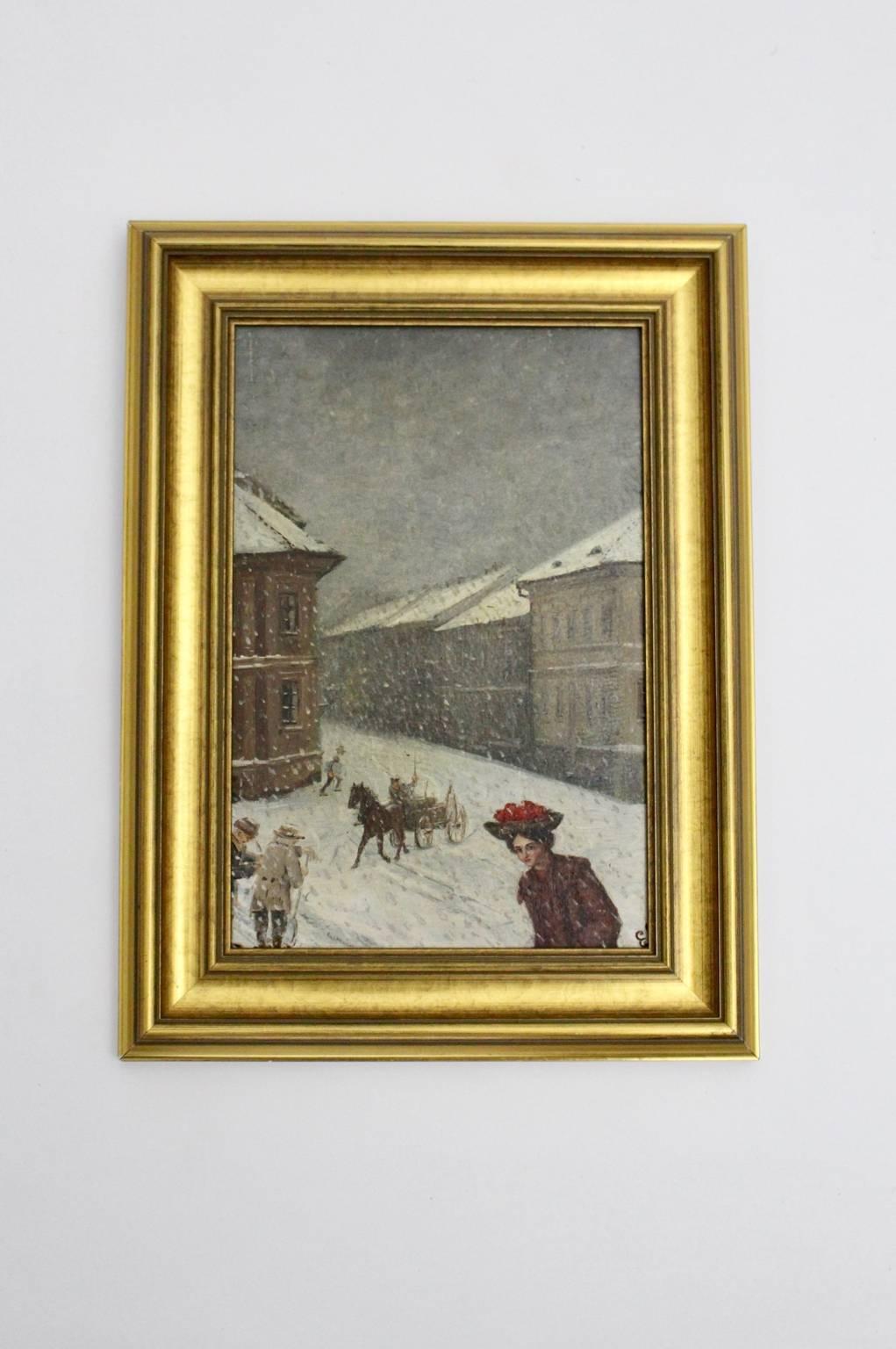 20th Century Jugendstil Painting Wintertime in Vienna Emil Fiala, 1906 Vienna