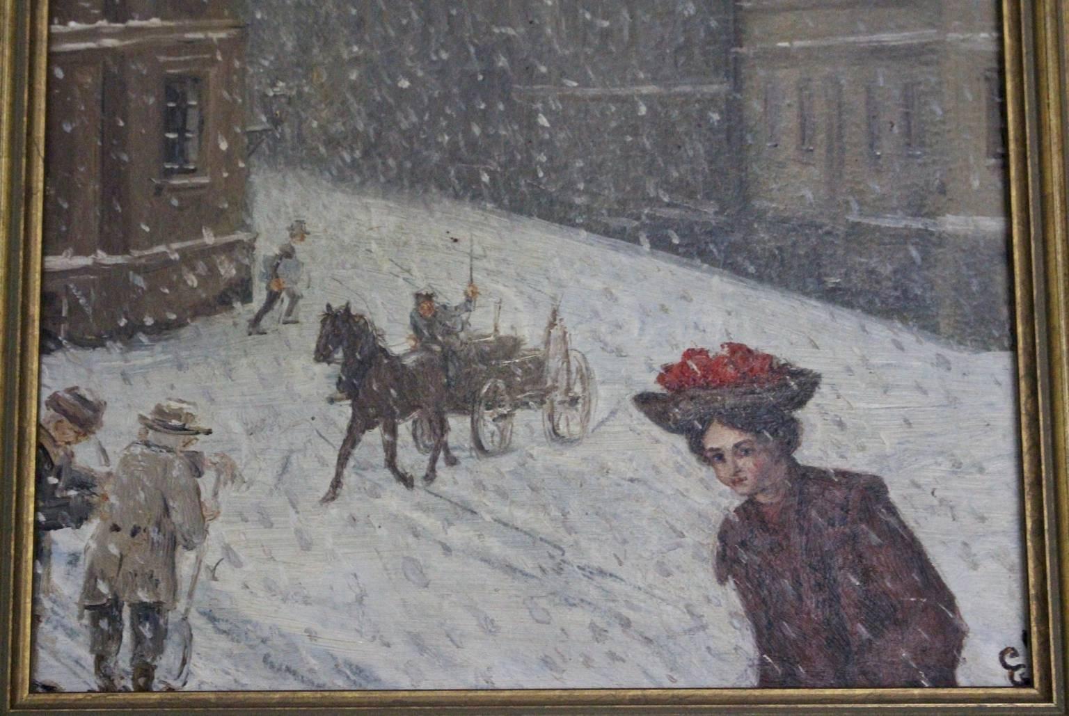 Jugendstil Painting Wintertime in Vienna Emil Fiala, 1906 Vienna 1