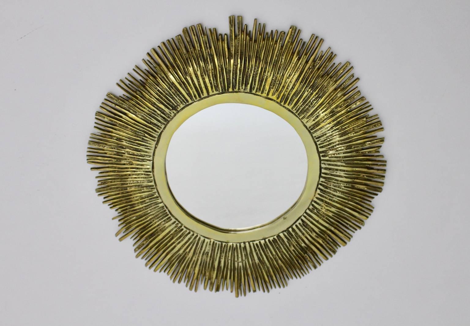 French Mid Century Modern Brass Sunburst Mirror France, 1960s