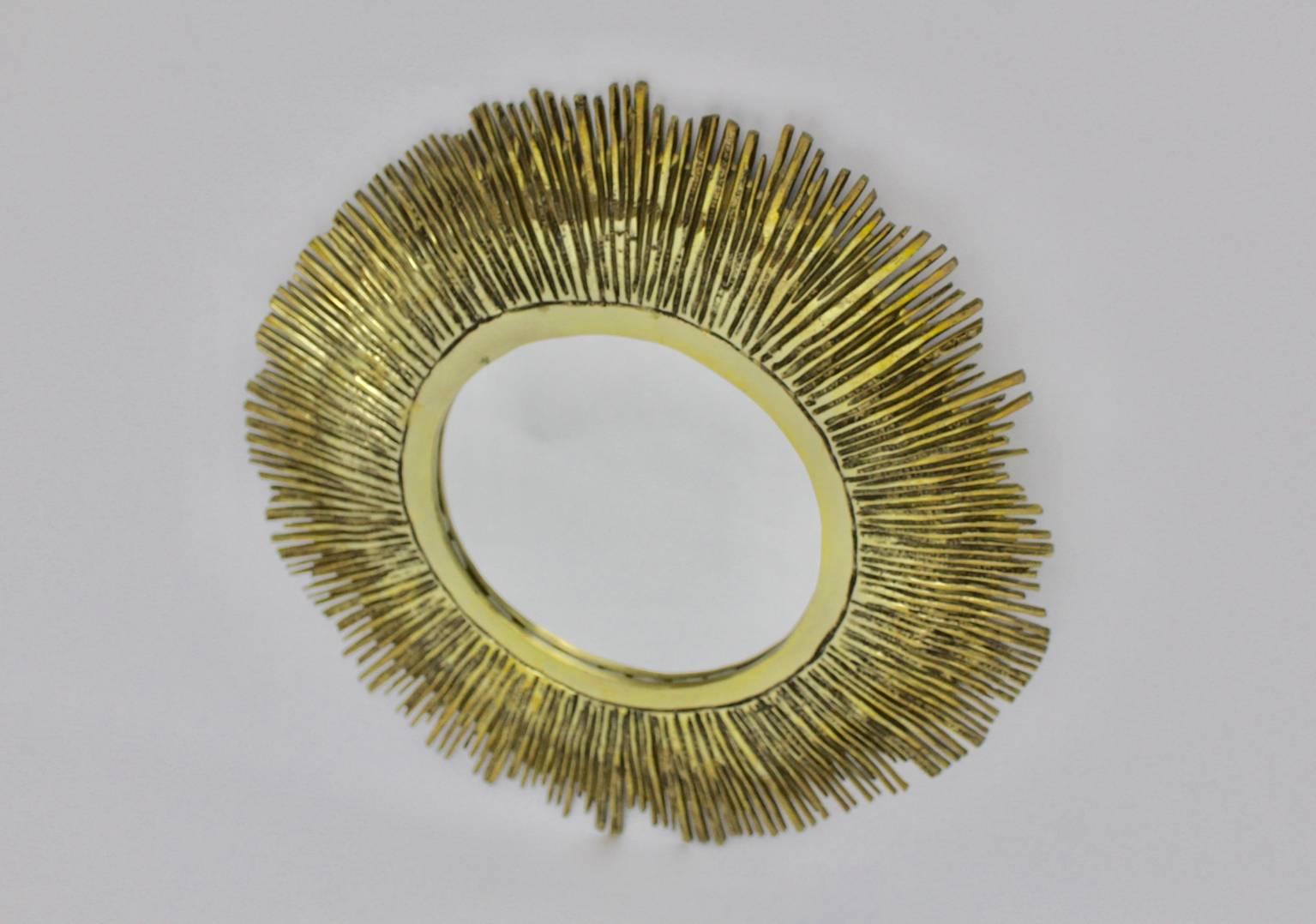 Mid-20th Century Mid Century Modern Brass Sunburst Mirror France, 1960s