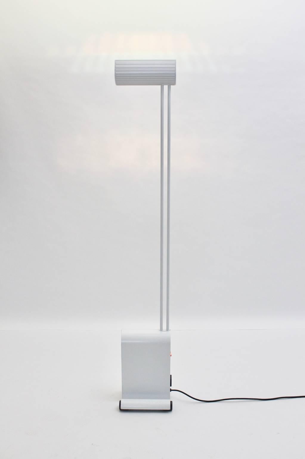 German Modernist Vintage White Metal Floor Lamp by Hartmut Engel, 1985 For Sale
