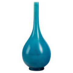 Peacock Blue Long-Neck Vase by Shi Jie Weng, Contemporary Porcelain